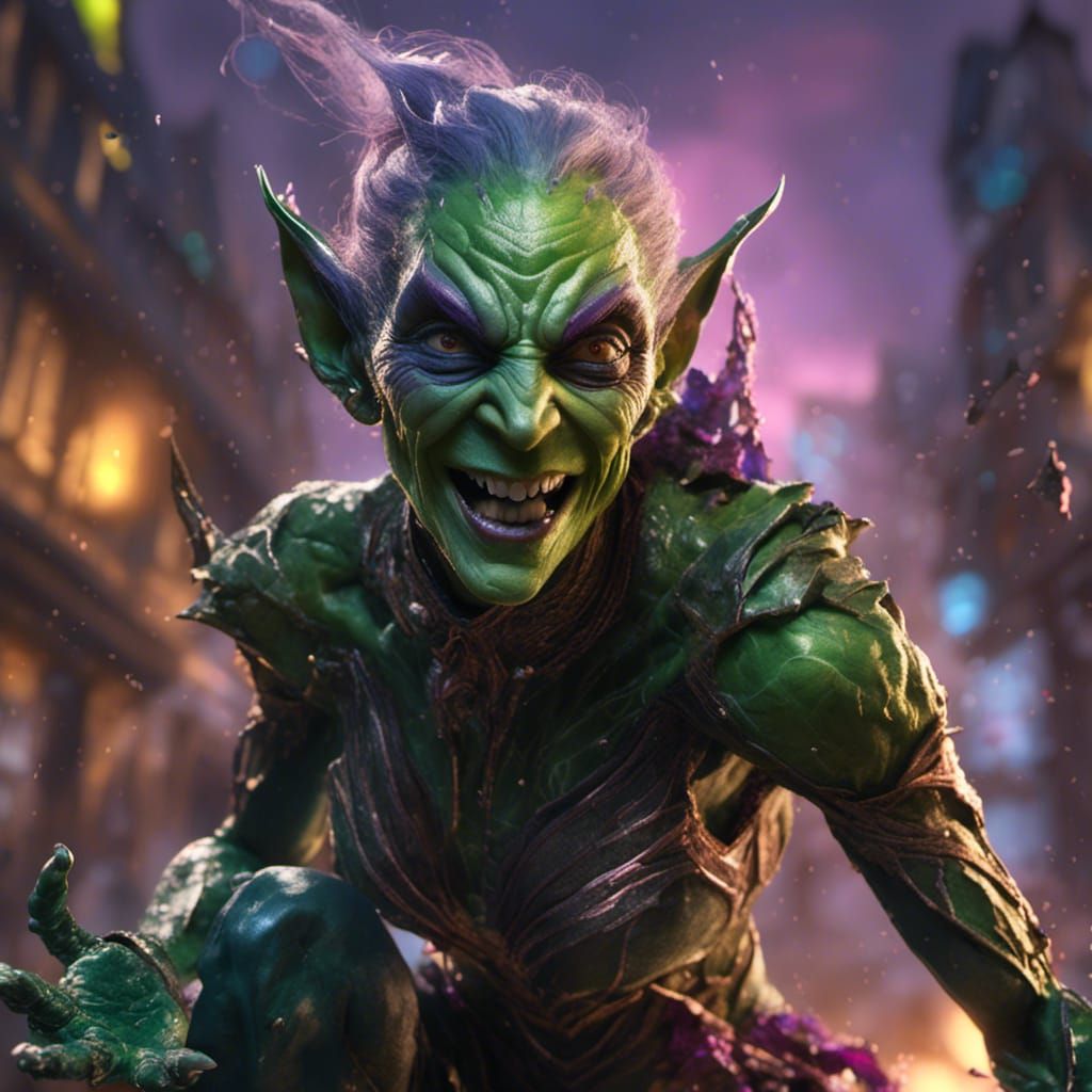 Hyperrealistic Female Green Goblin Splash Art