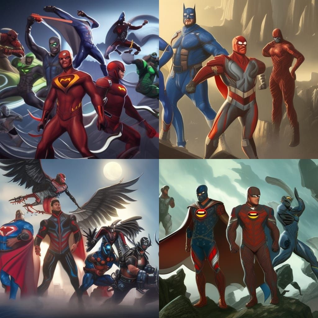 American Superhero Team in Detailed Matte Painting