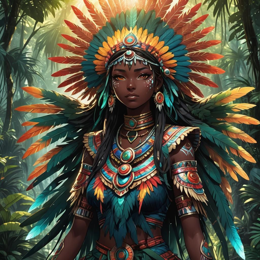 Aztec Anime Girl in Jungle: Vibrant Manga Art