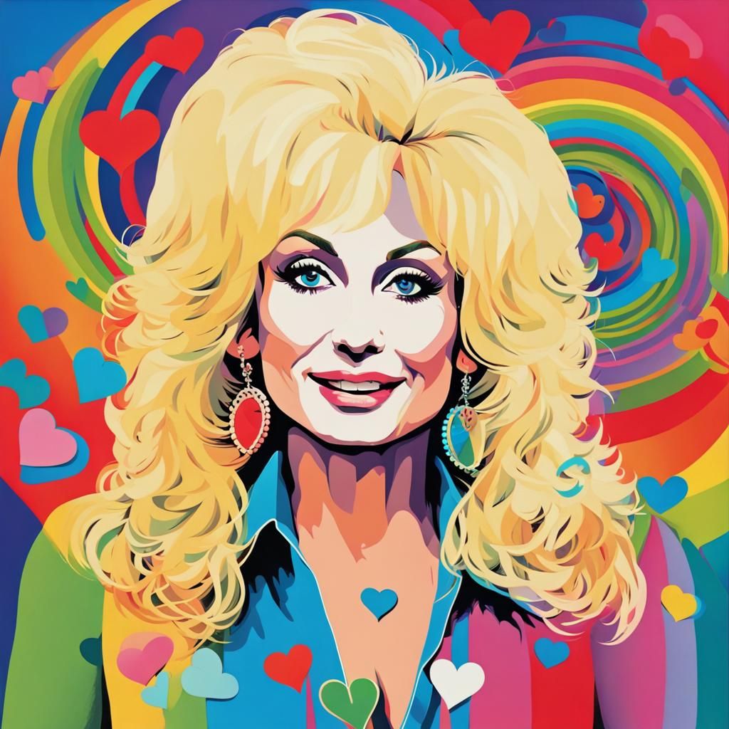Young Dolly Parton with Rainbows: Abstract Art