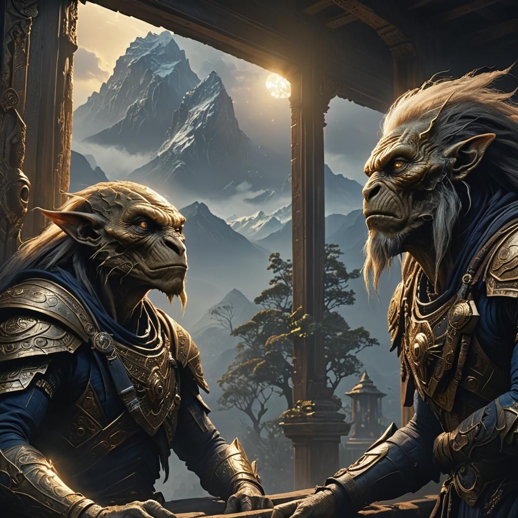 Mystical Alien Gazing at Himalayas: Dark Fantasy Art