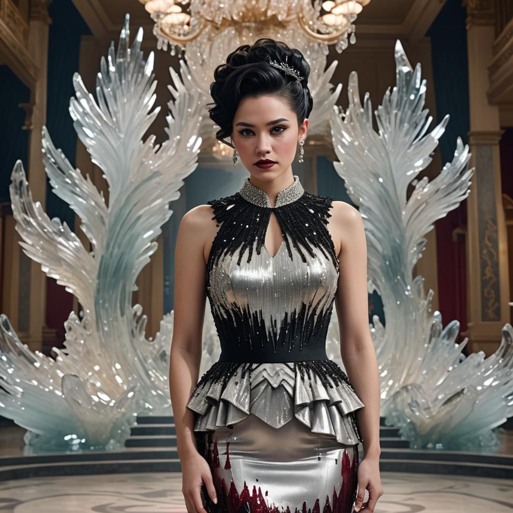Crystal Dress in a Ballroom, Hyperrealistic Style