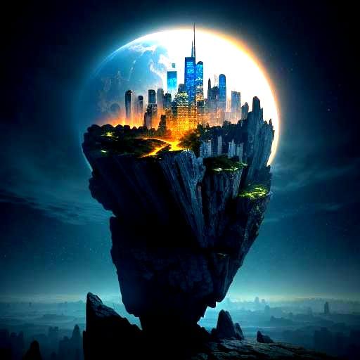 City in a Rock Floating in Space