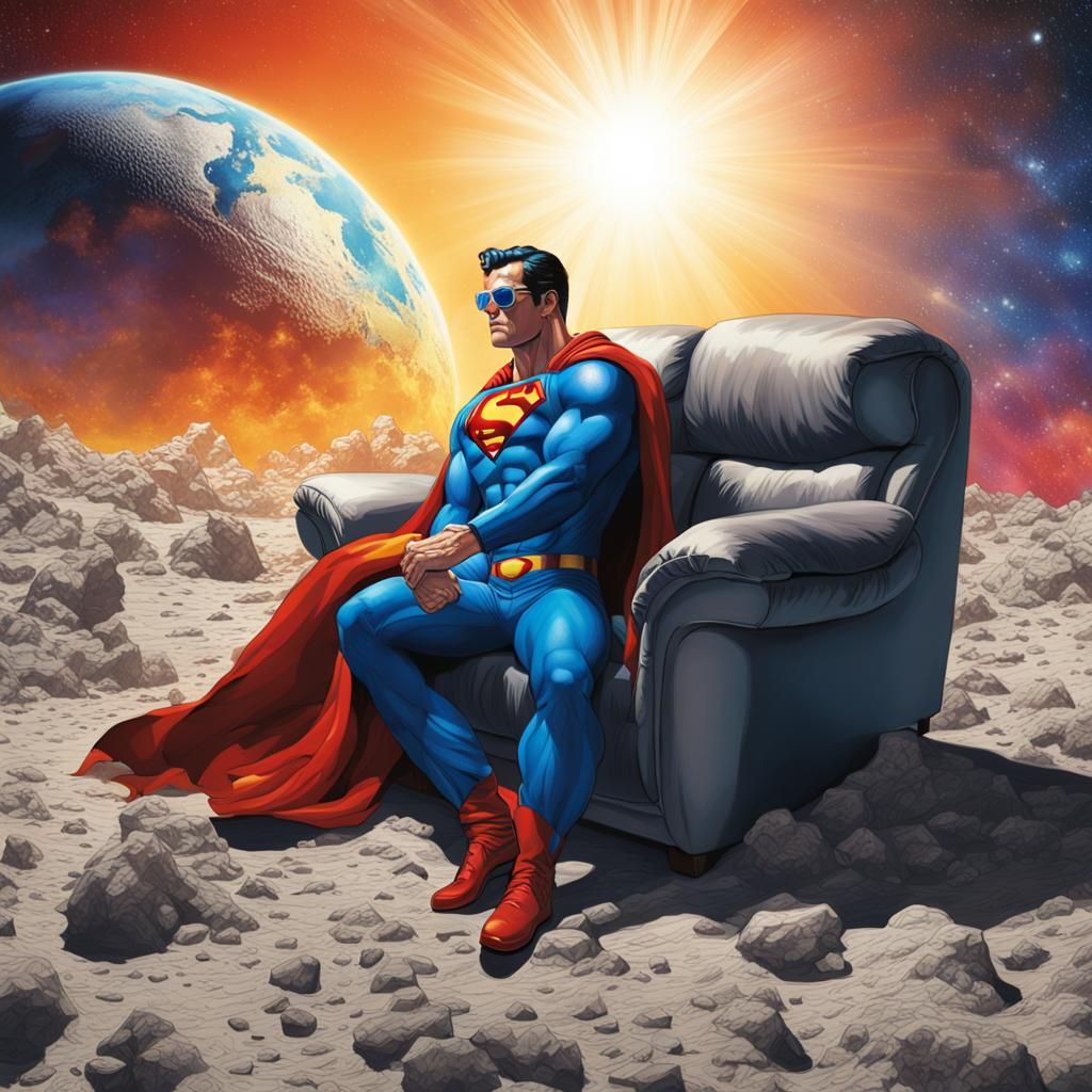 Superman Sleeps on the Moon: Hyperrealistic Art