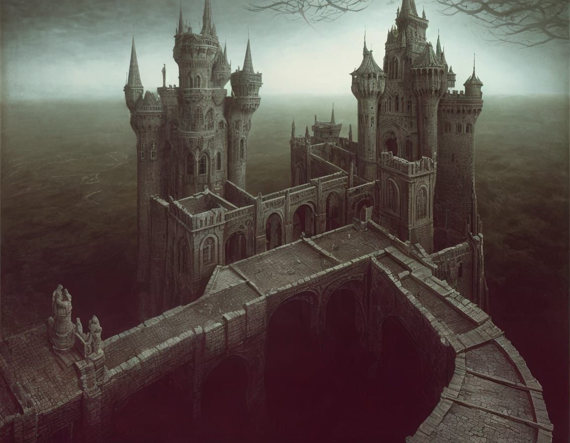 Surreal Castle with Drawbridges as Dark Dreamscape