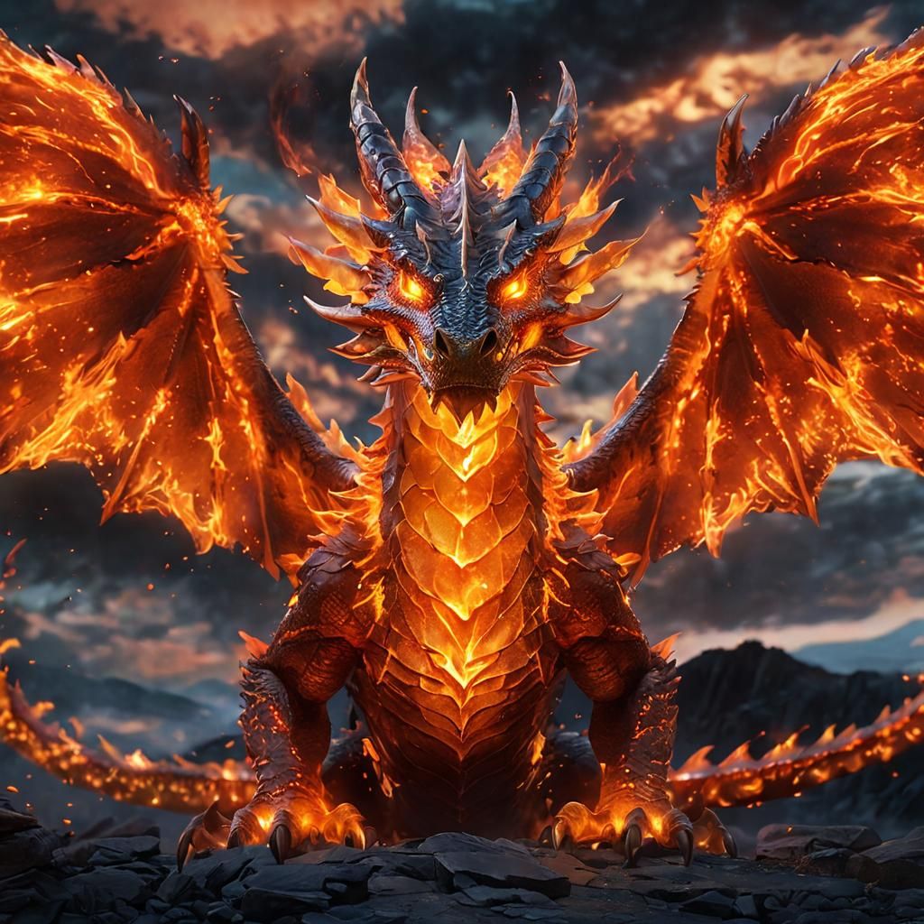 Luminescent Fire Dragon Portrait in WLOP Style