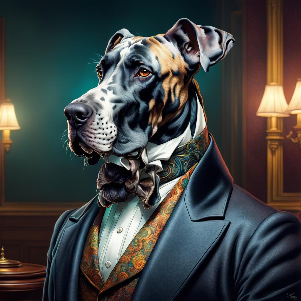 Victorian Great Dane Gentleman in Men's Club