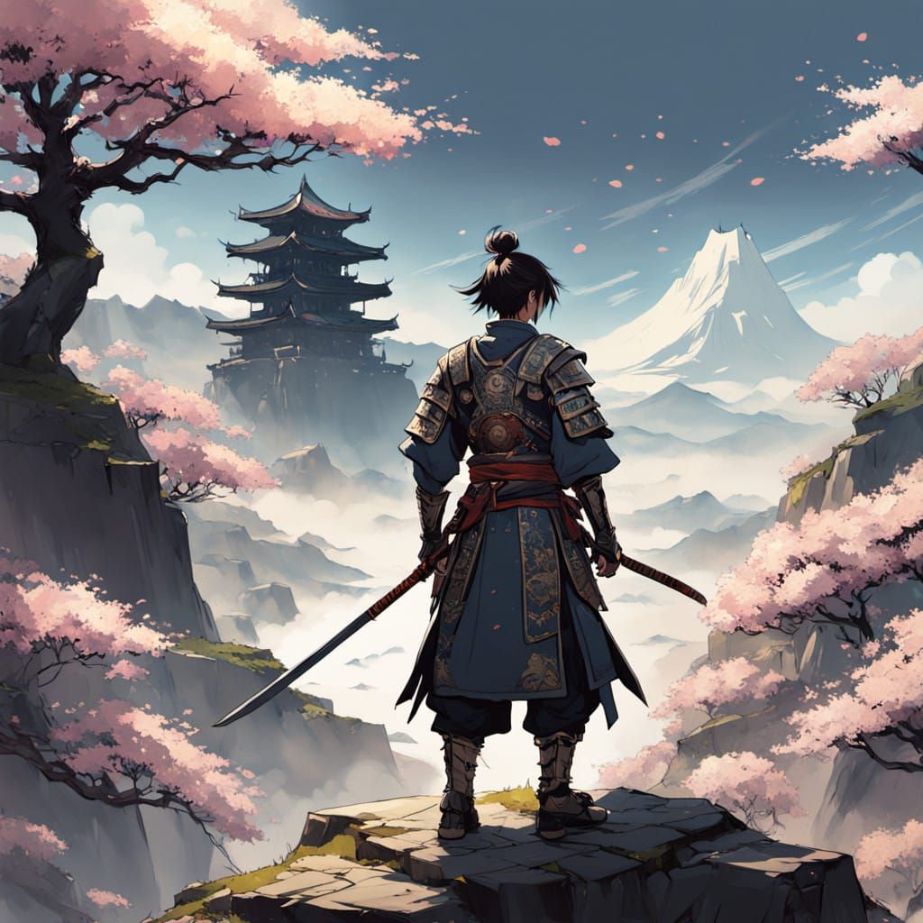 Heroic Samurai Rises with the Golden Sun