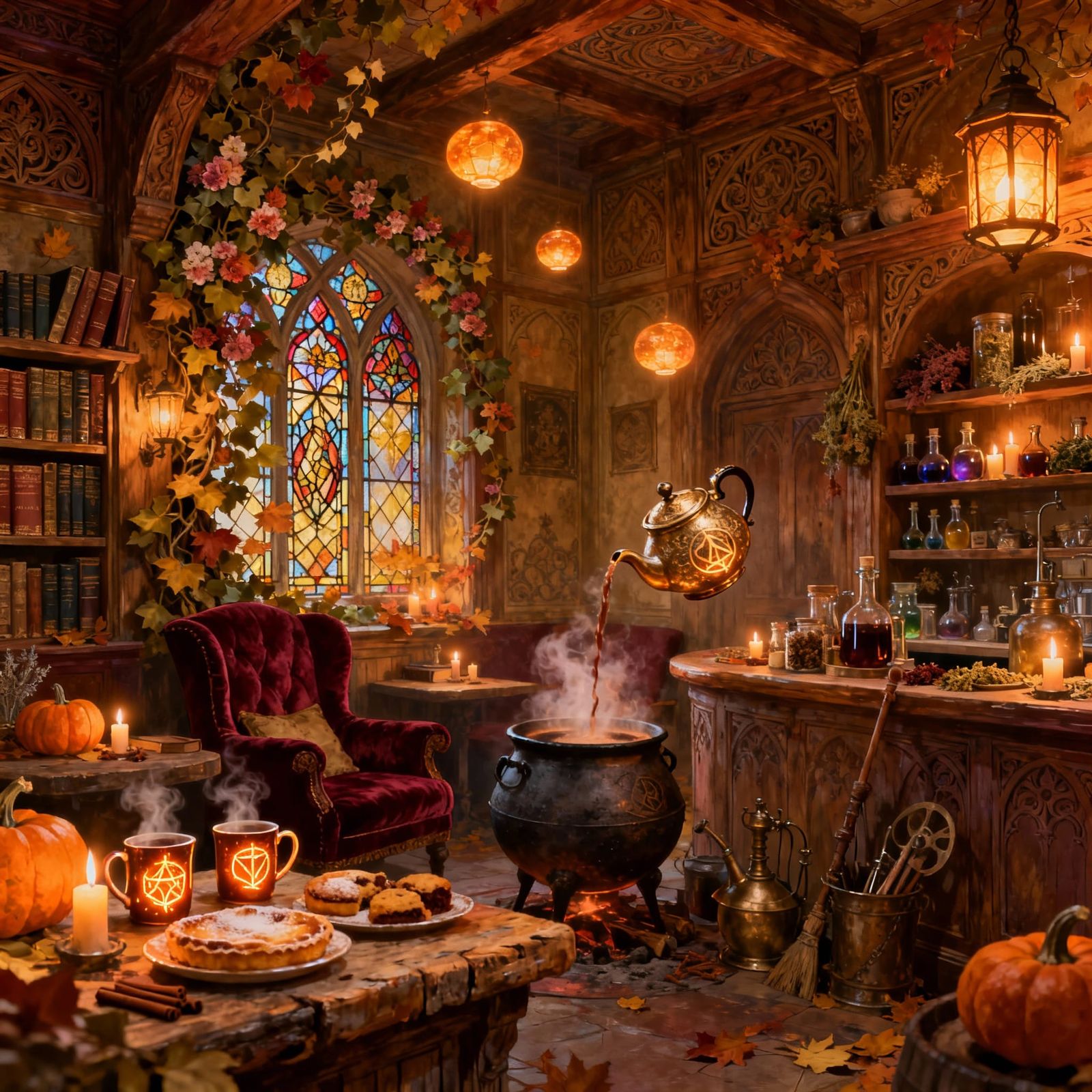 Magical Autumn Coffeehouse: Enchanted Ambiance