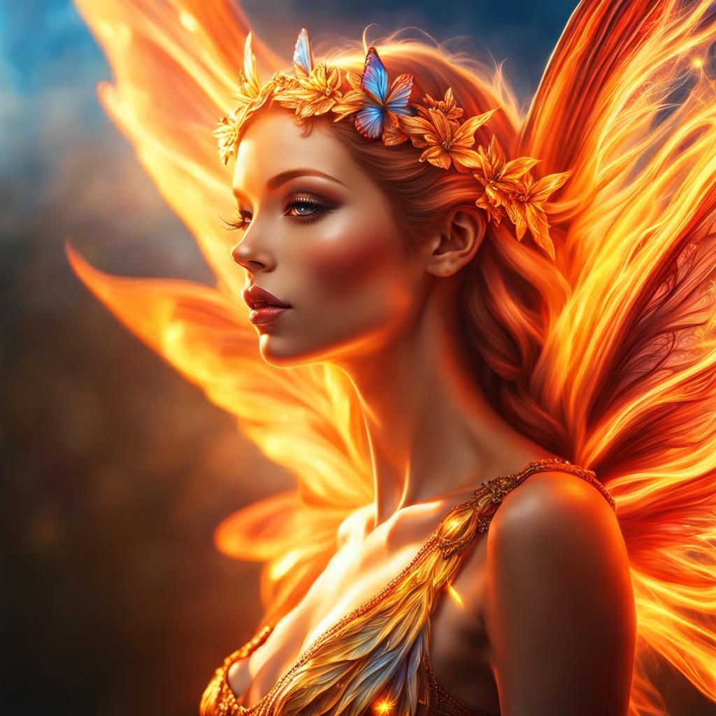 Fiery Fairy Concept Art with Dramatic Lighting