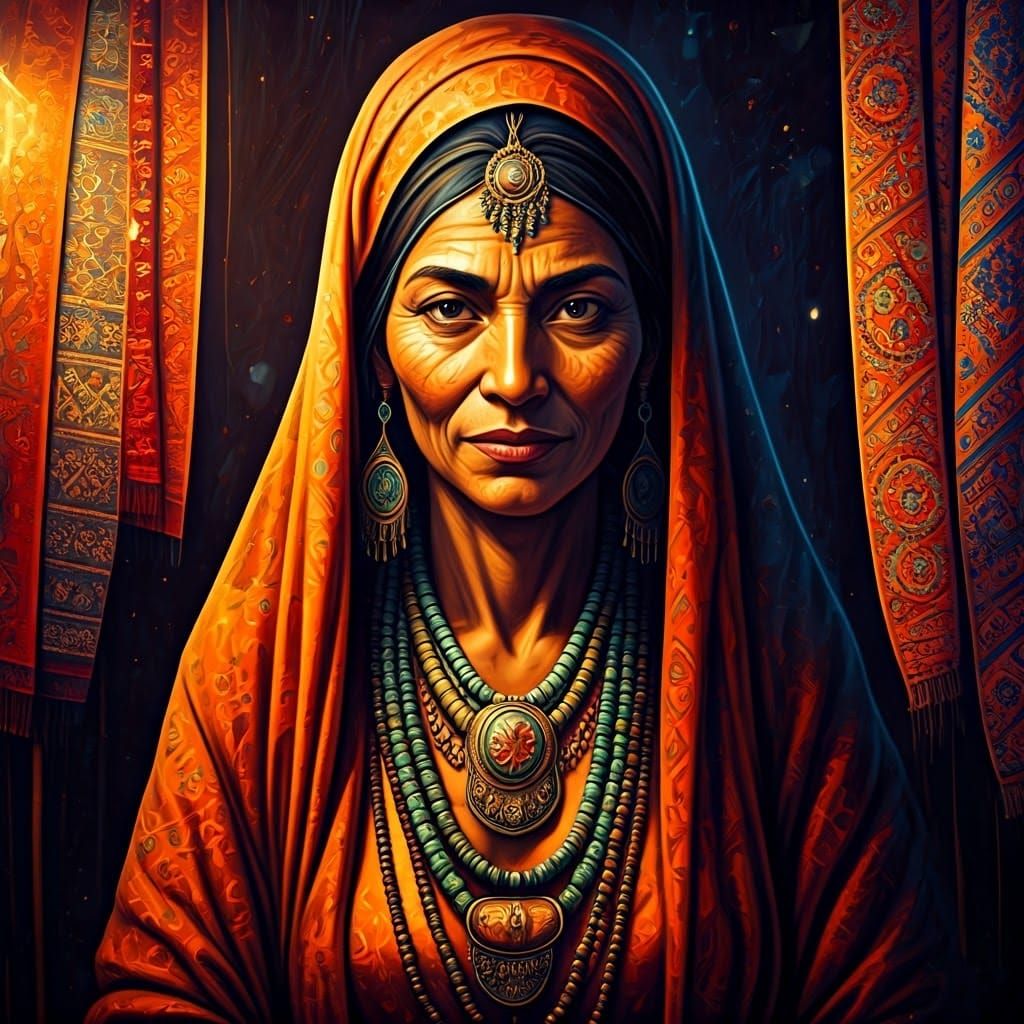 Vibrant Night Market Seller in Chiaroscuro Style