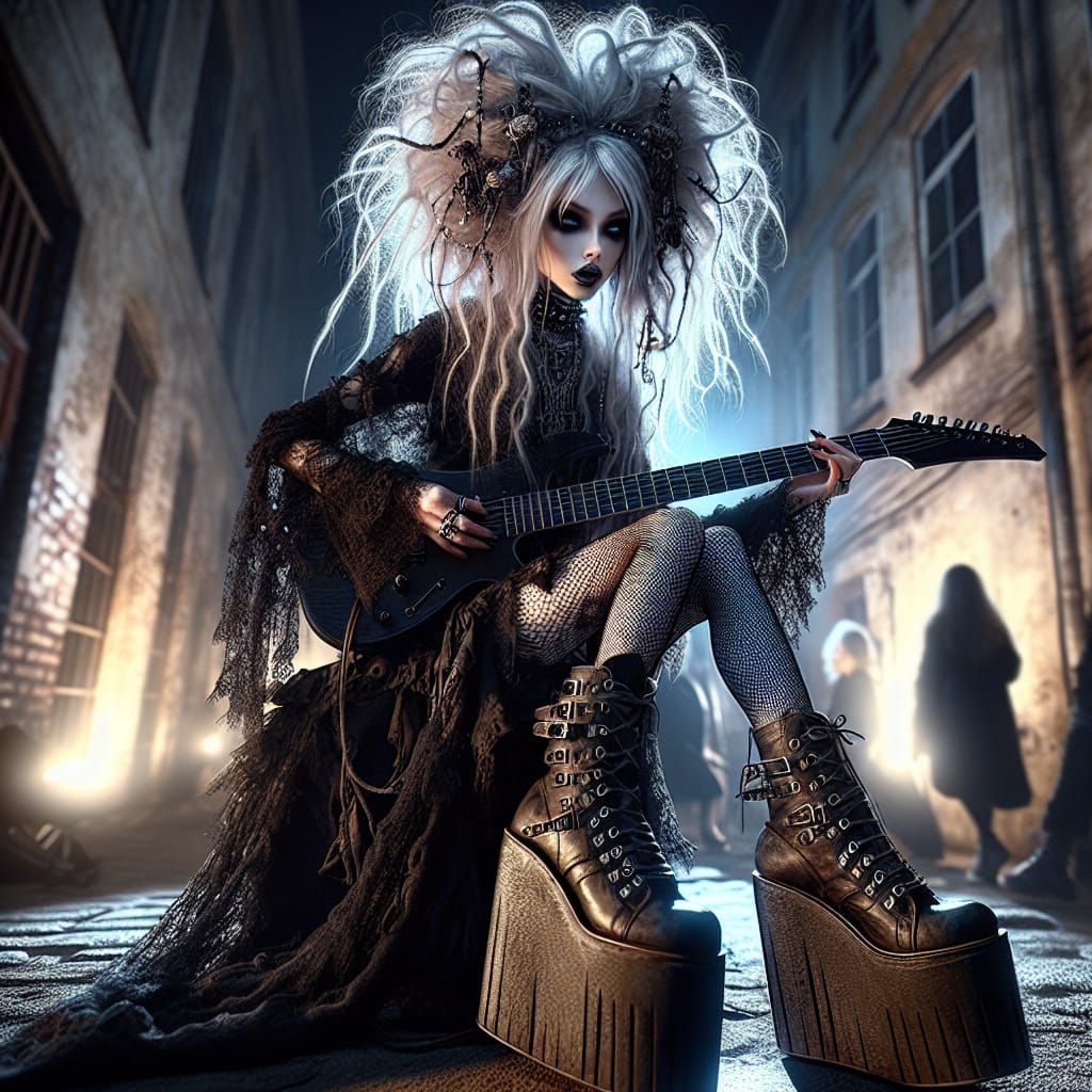 Gothic Rockstar Girl in Dark Alleyway