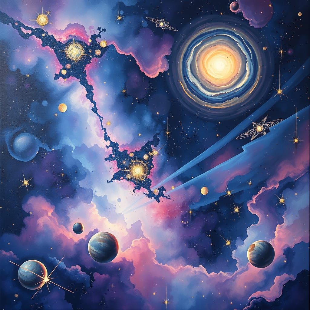 Dreamlike Cosmic Landscape in Impasto Oil Painting Style
