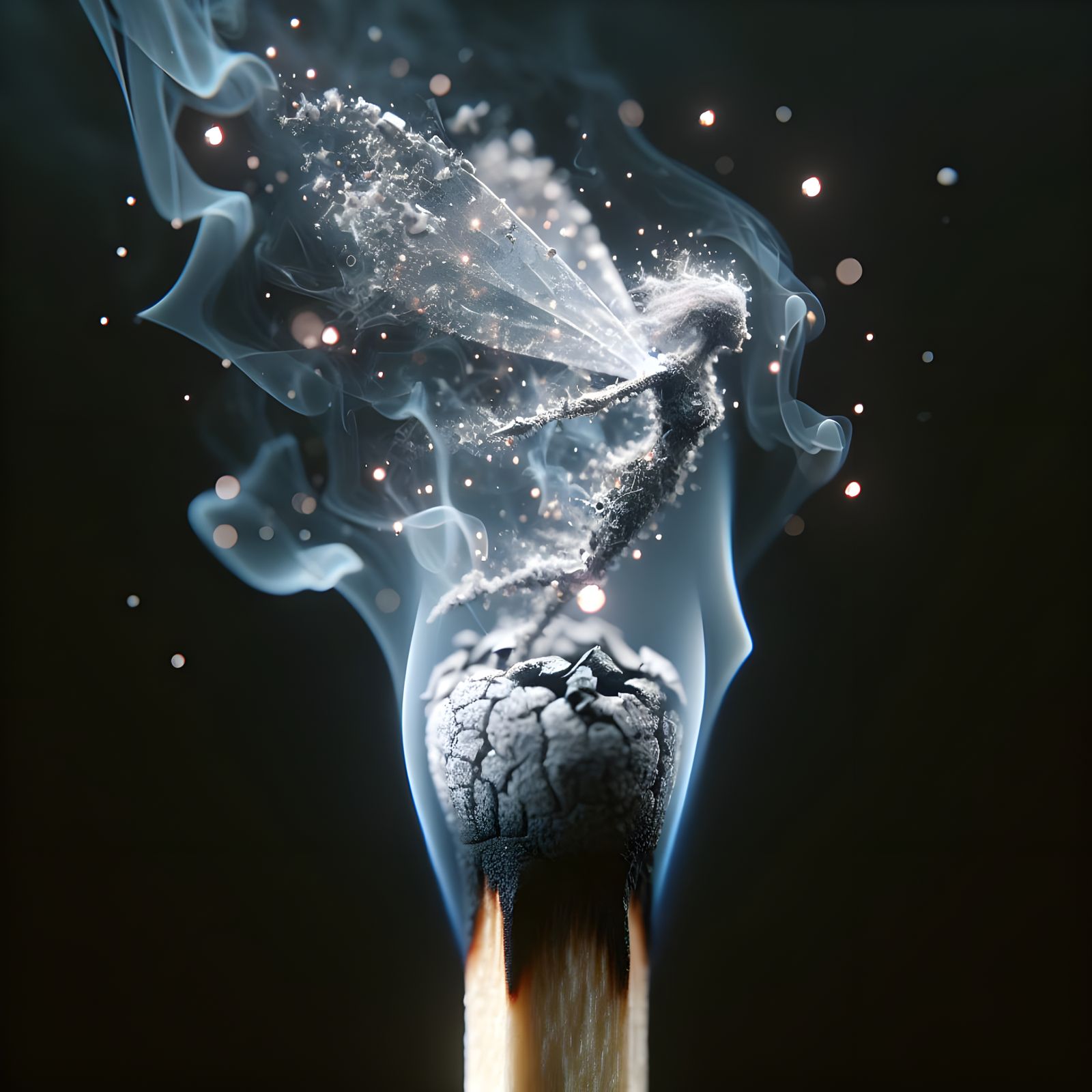 Ethereal Ash Fairy Emerges from Extinguished Match