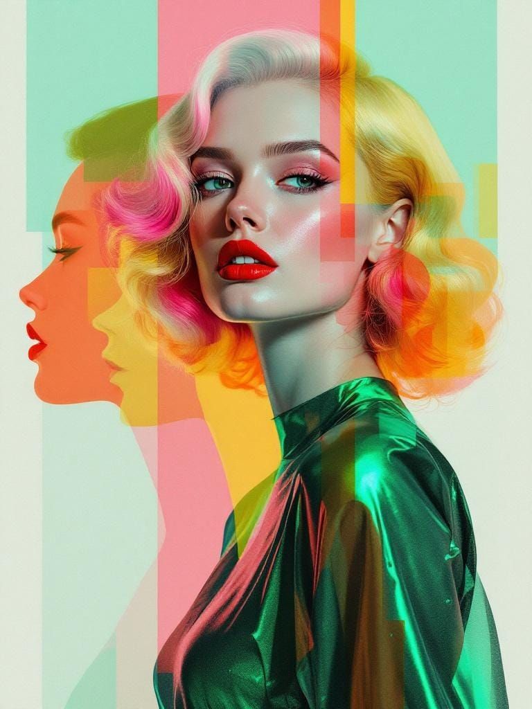 Futuristic Pin-Up in Kandinsky and Frankenthaler Style