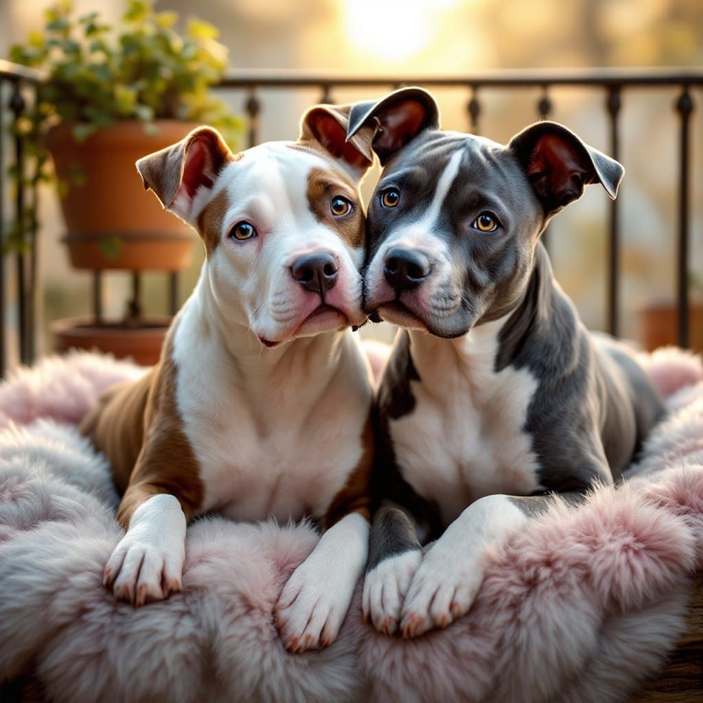 Hyperrealistic Image of Two Charming Dogs in Cozy Balcony Se...
