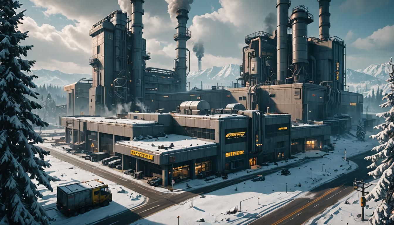 Winter Factory in Cyberpunk Style
