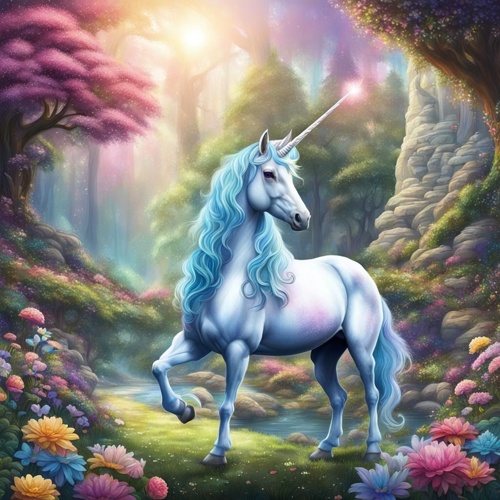 Majestic Unicorn in Fairyland Landscape