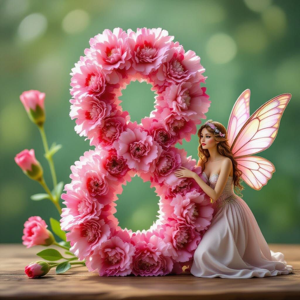 Pink Carnation Number 8 with a Fairy