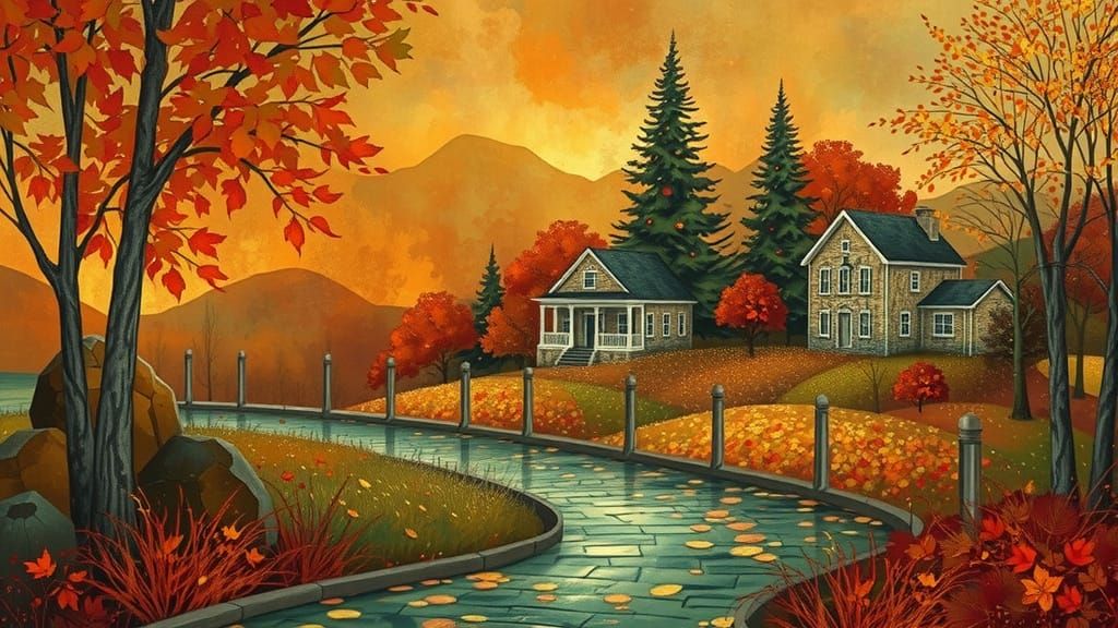 Magical Autumn Floral Art with Gold Accents