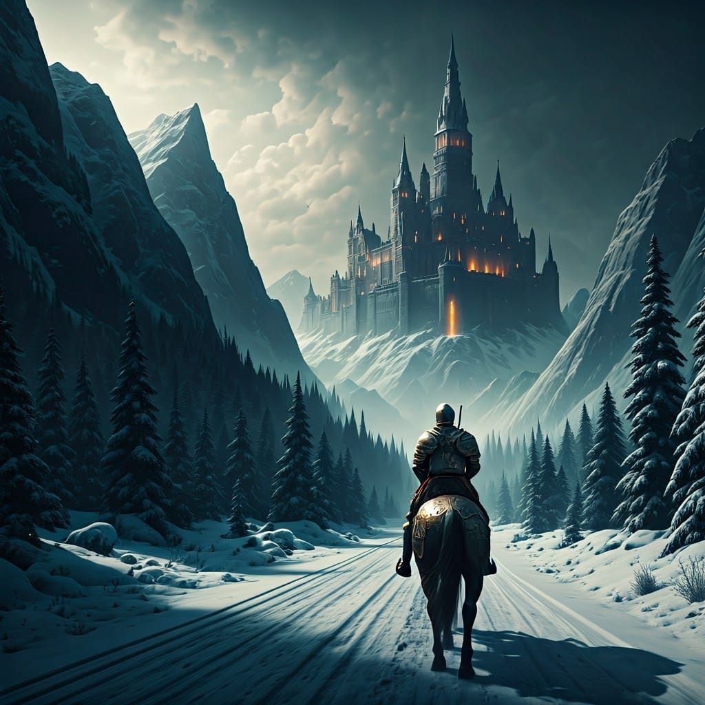 Epic Steampunk Knight Rides to Ancient Castle Under Starry N...