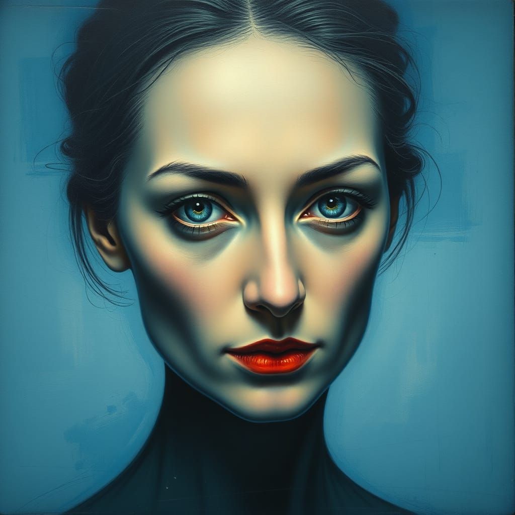 Enigmatic Woman's Face in Surreal Dreamscape