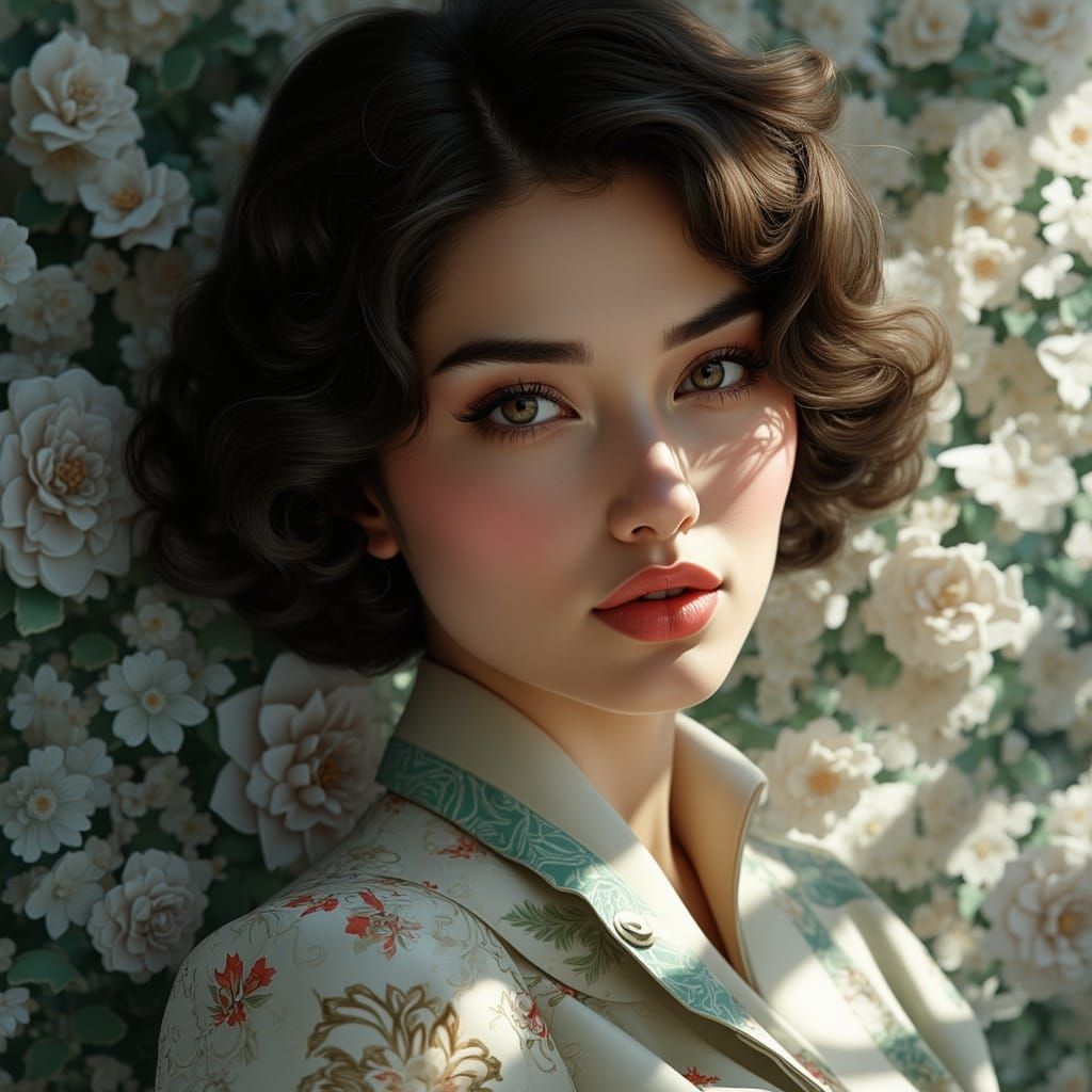 Hyper-Realistic Woman in Origami Tapestry, Japanese Artistry