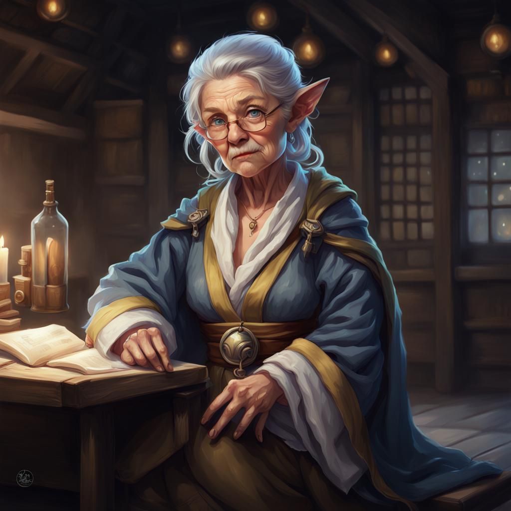Halfling Teacher in Moon Robes: Anime Oil Painting