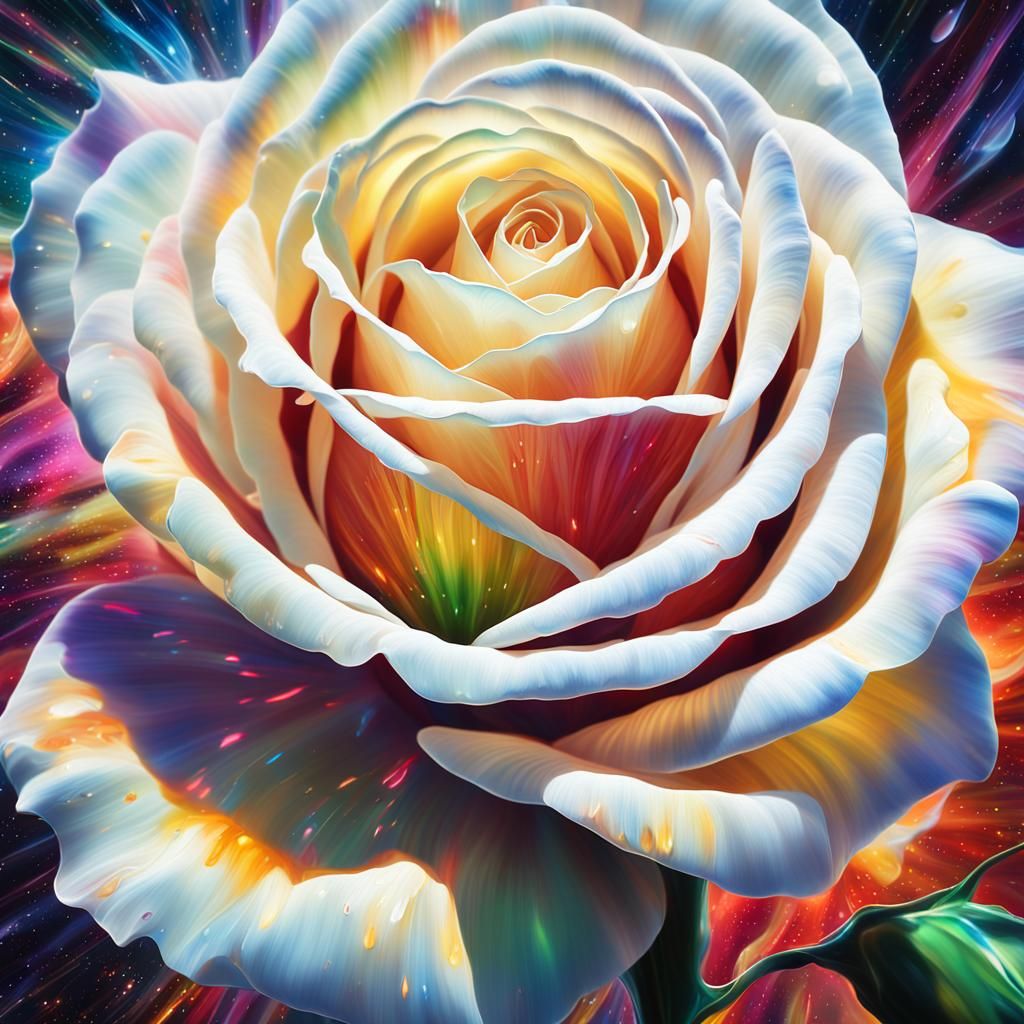 Enamelled Glass Rose Bursts Through Space in Sci-Fi Art