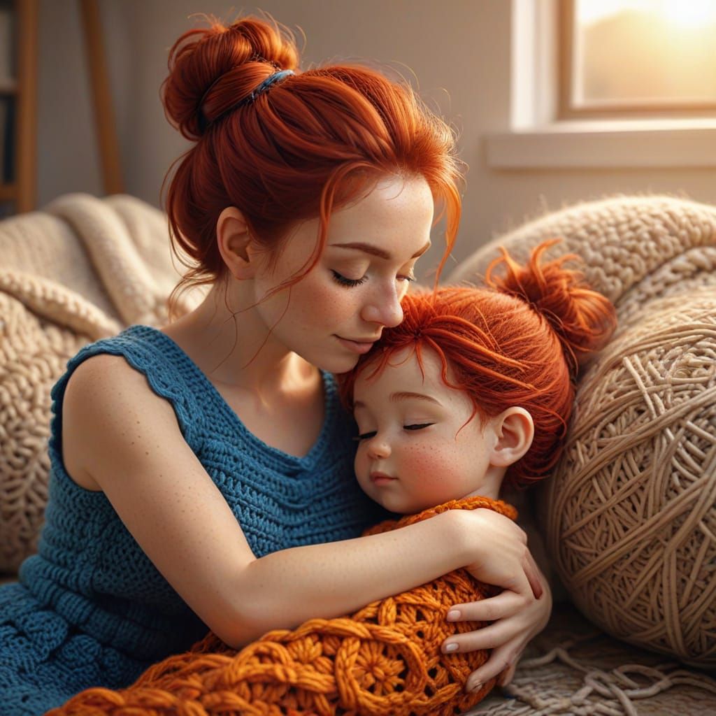 Whimsical Crochet Art: Mother and Baby Embrace