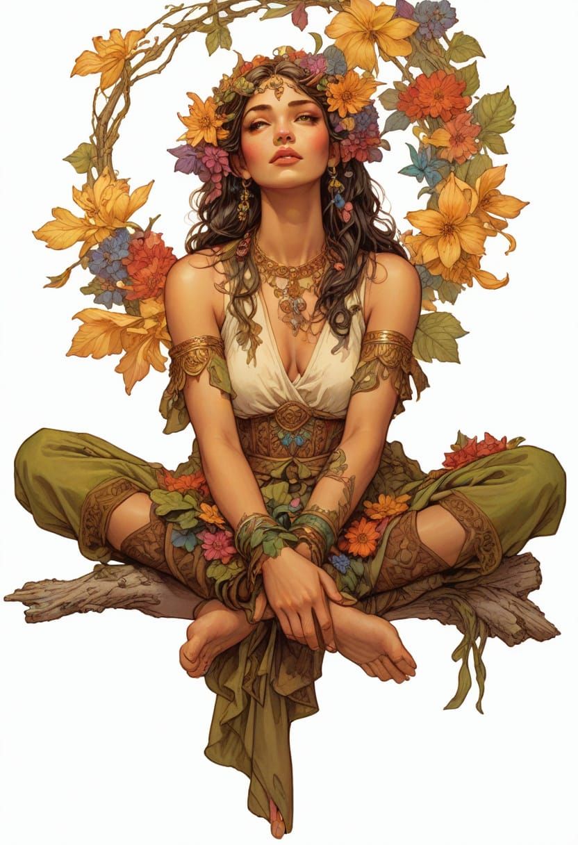 Majestic Flower Nymph in Vibrant Forest Glade