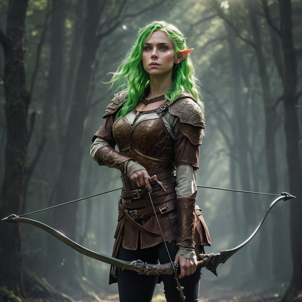 Blonde Elf Archer in Sunny Forest, Comic Book Art