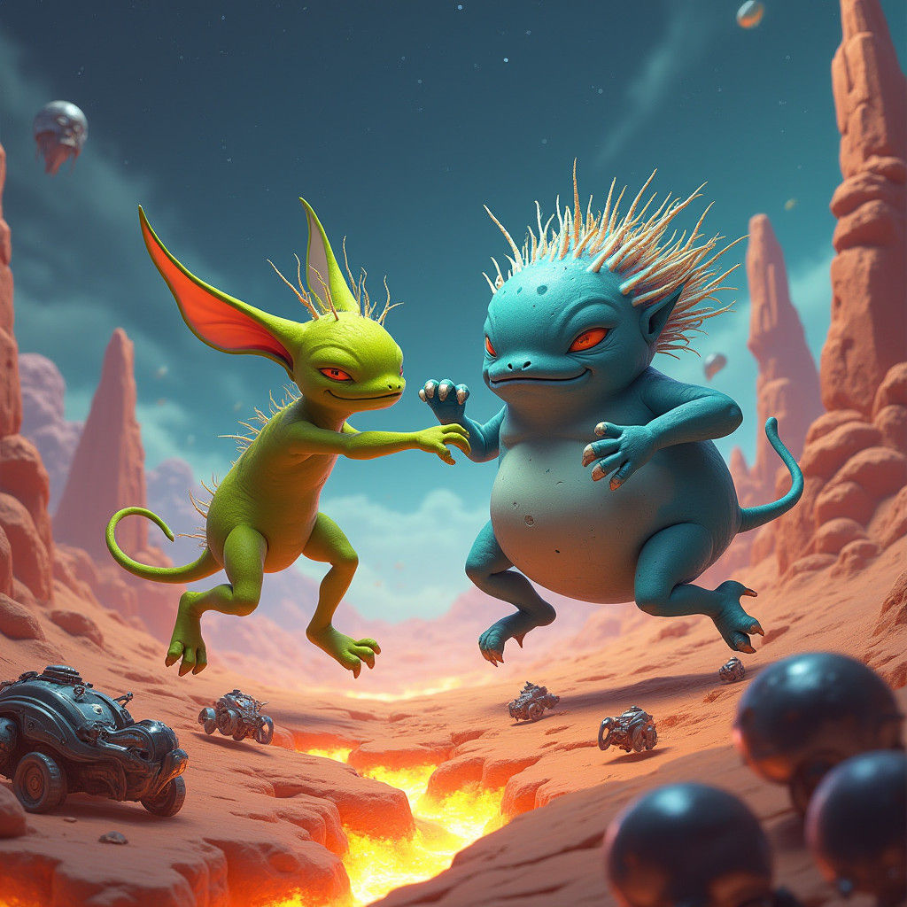 Funny Creatures Battle on Barren Planet