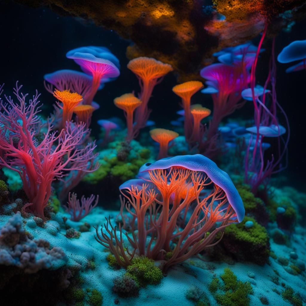 The enchanting depths of an otherworldly underwater forest.