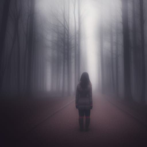 Girl in a Foggy Forest