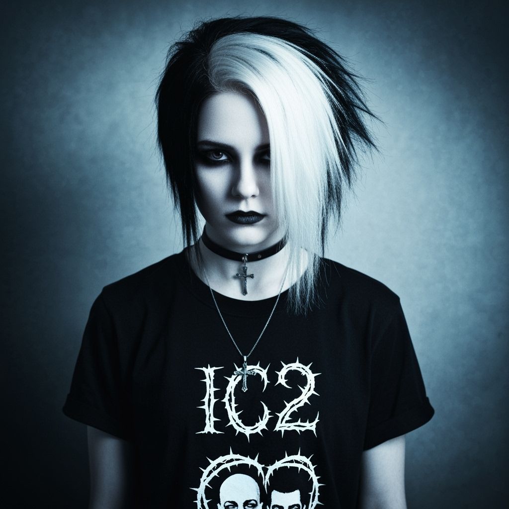 Emo Girl with White Streak and Silver Cross Pendant