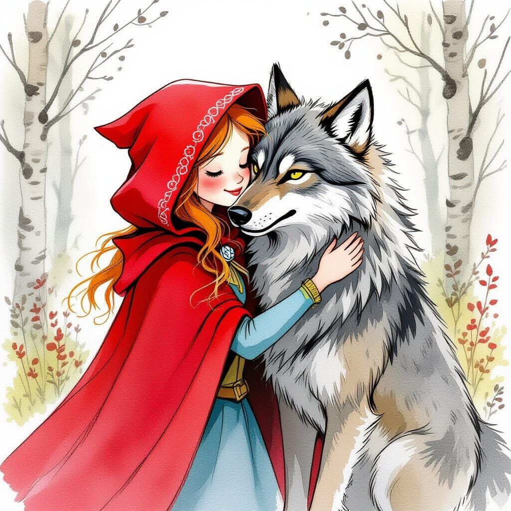 Little Red Riding Hood Embraces the Wolf