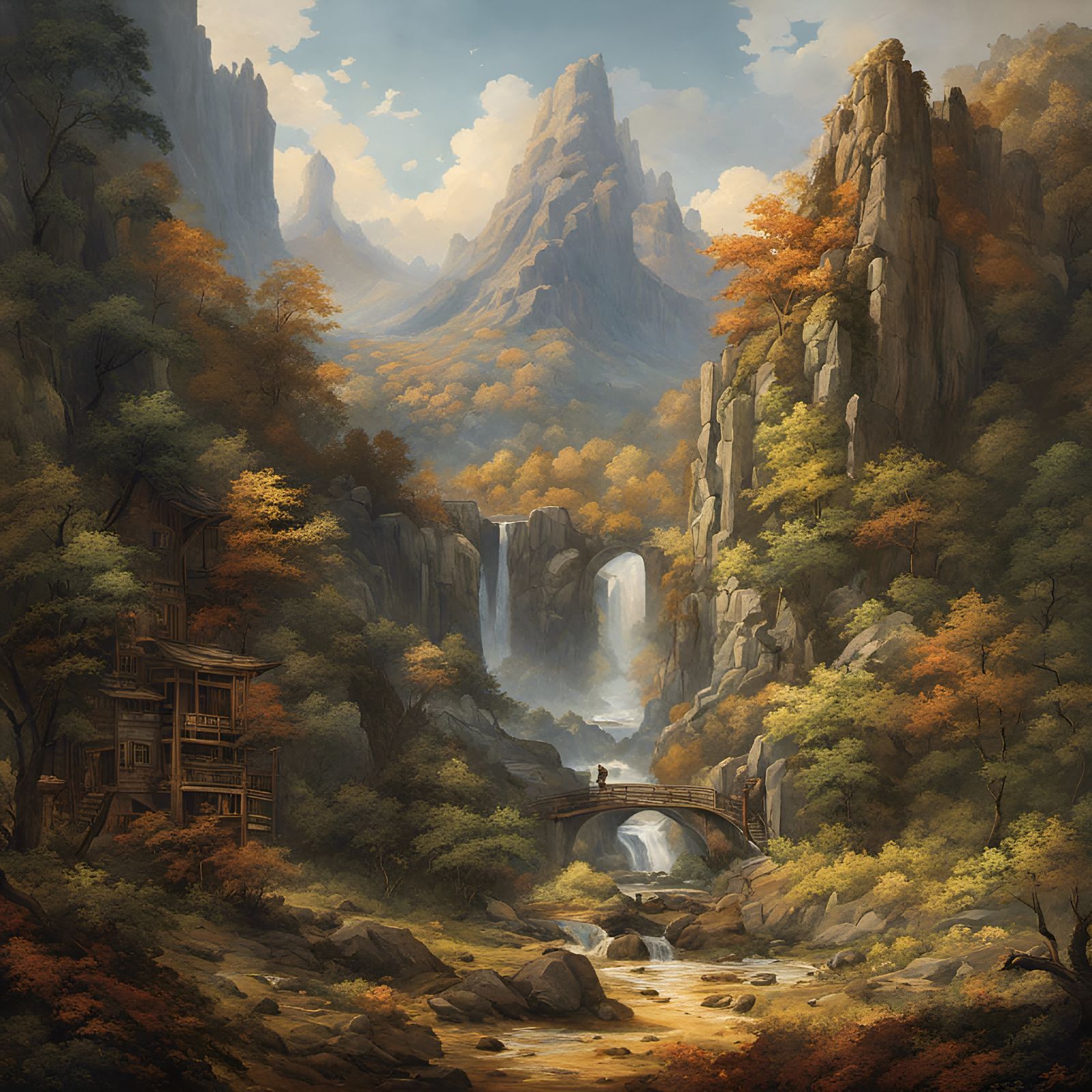 Watercolor Shattered Mountains: Surreal Landscape