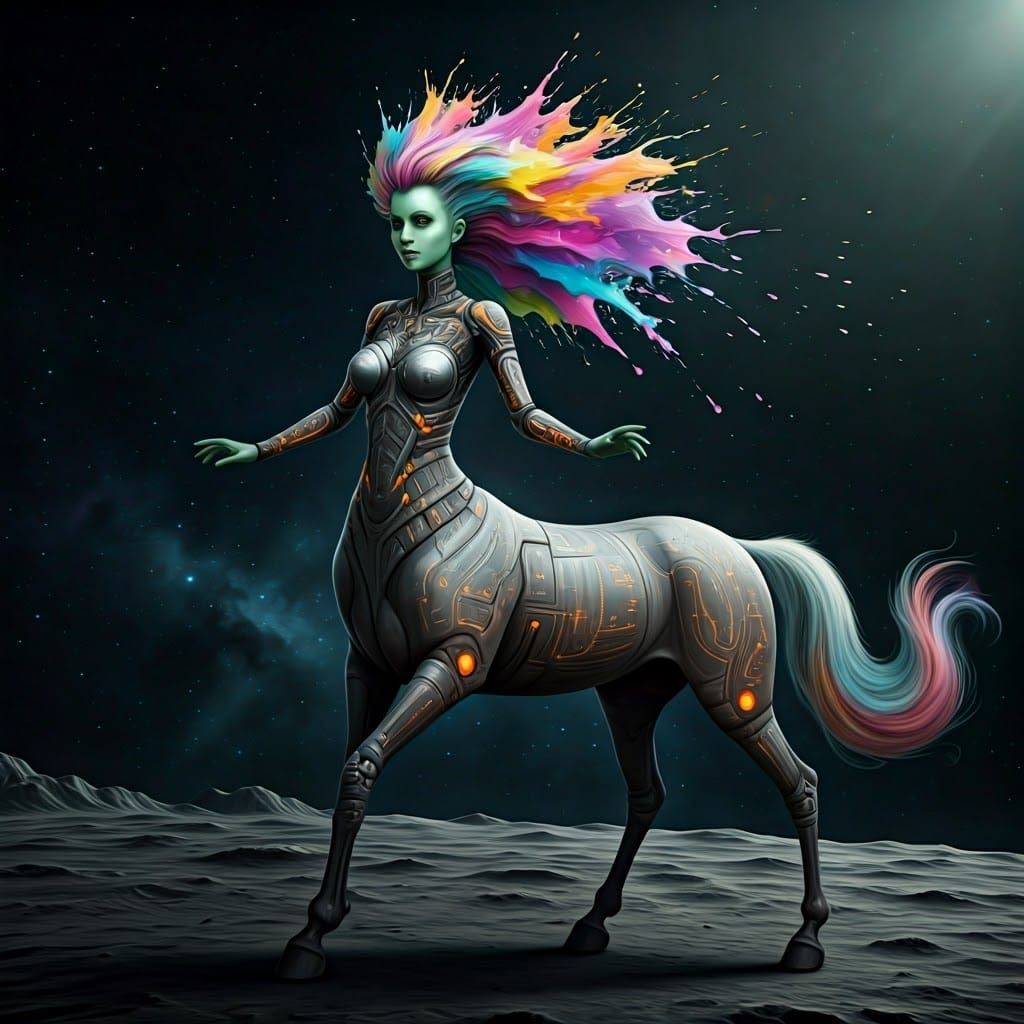 Centaureess in Biomechanical Art Deco Style