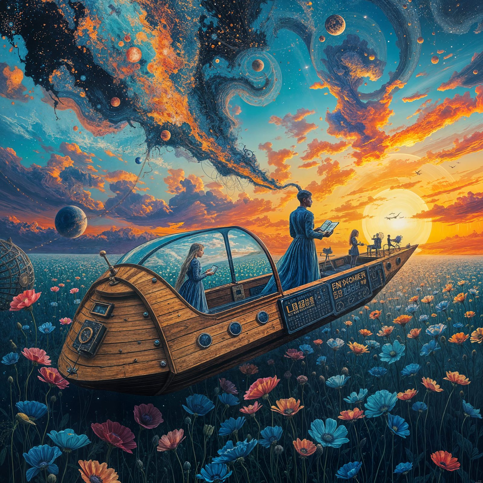 Sustainable Spaceship Sails Through Sunset Galaxy in Glass F...