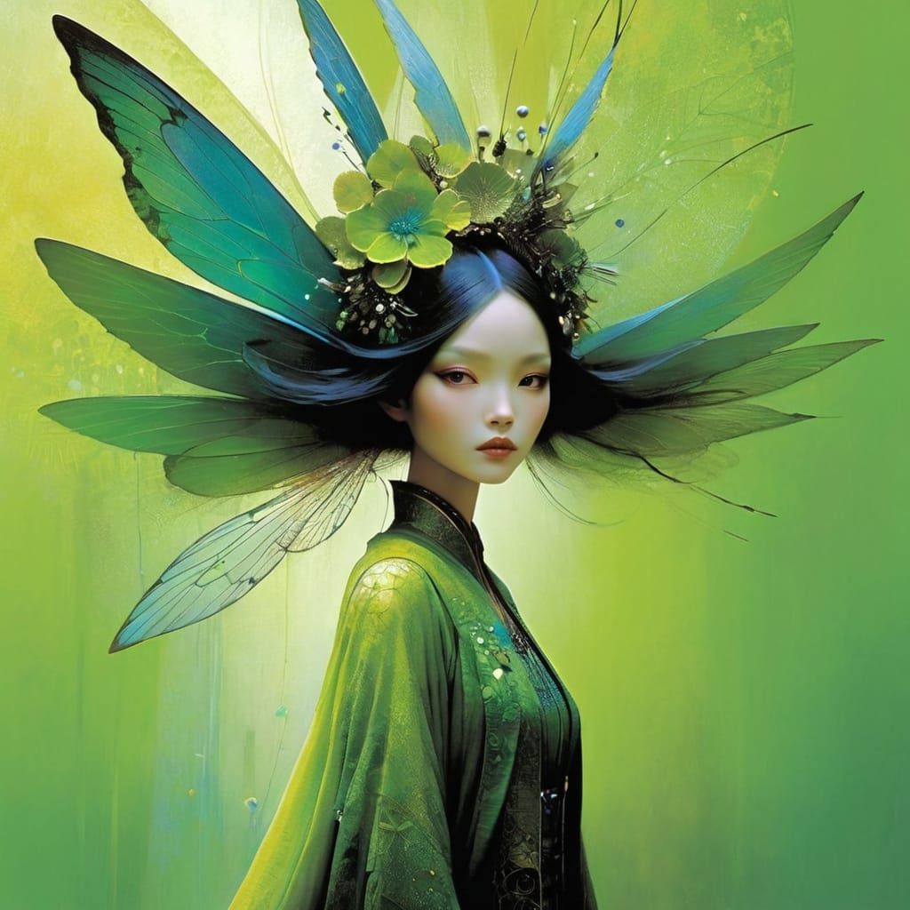 Whimsical Fairy in Vibrant Lime Green Hues