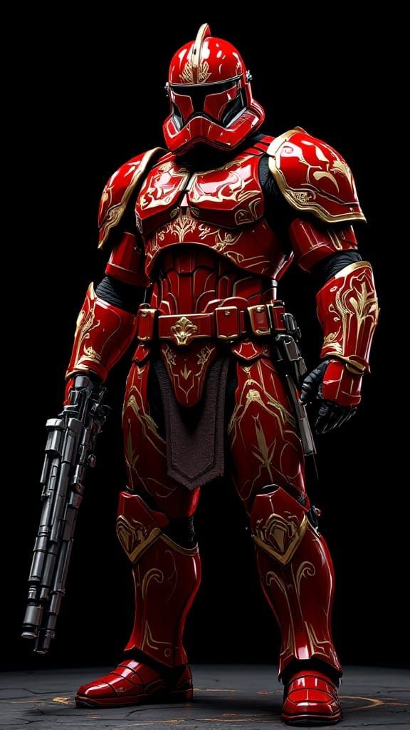 Photorealistic Stormtrooper Portrait in Resplendent Red Armo...