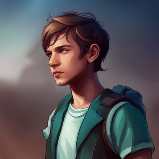 Boy Walking Home: Hyperdetailed Portrait in Splash Art Style