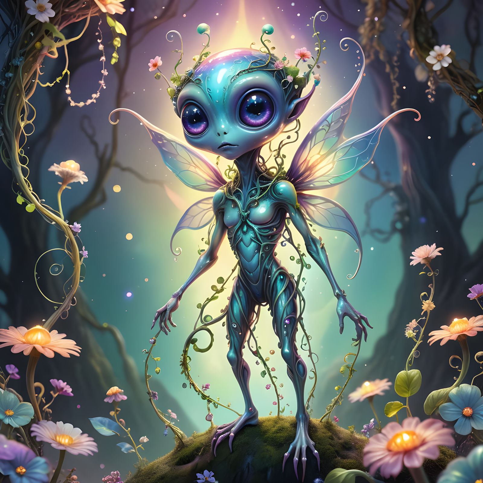 Whimsical Alien Sprite on Fairytale Planet
