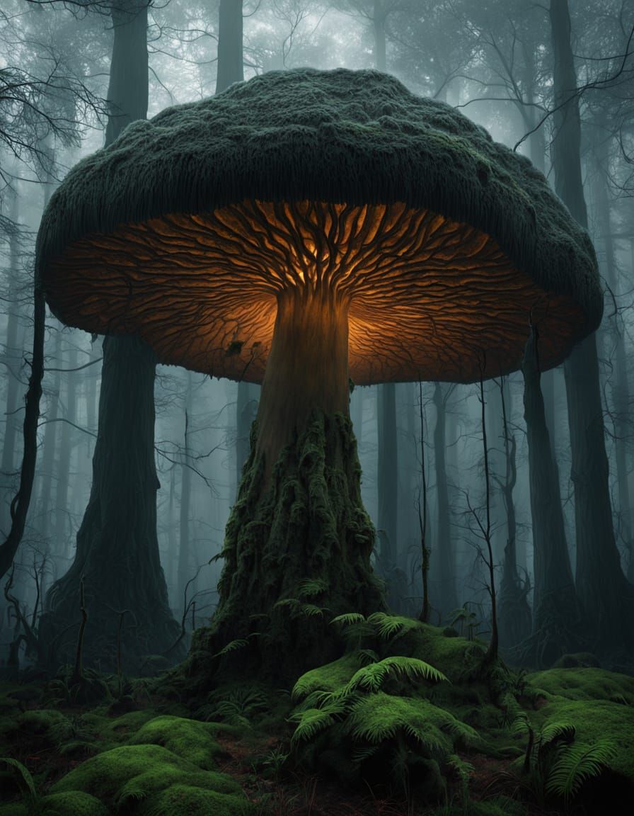 Mystical Forest Landscape in Golden Twilight