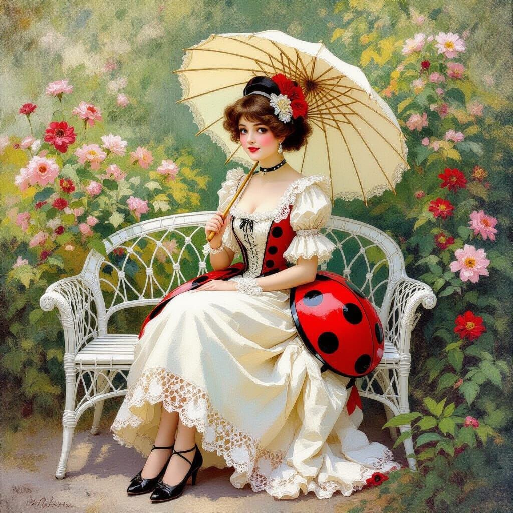Ladybug in Vintage Dress: Impressionistic Style