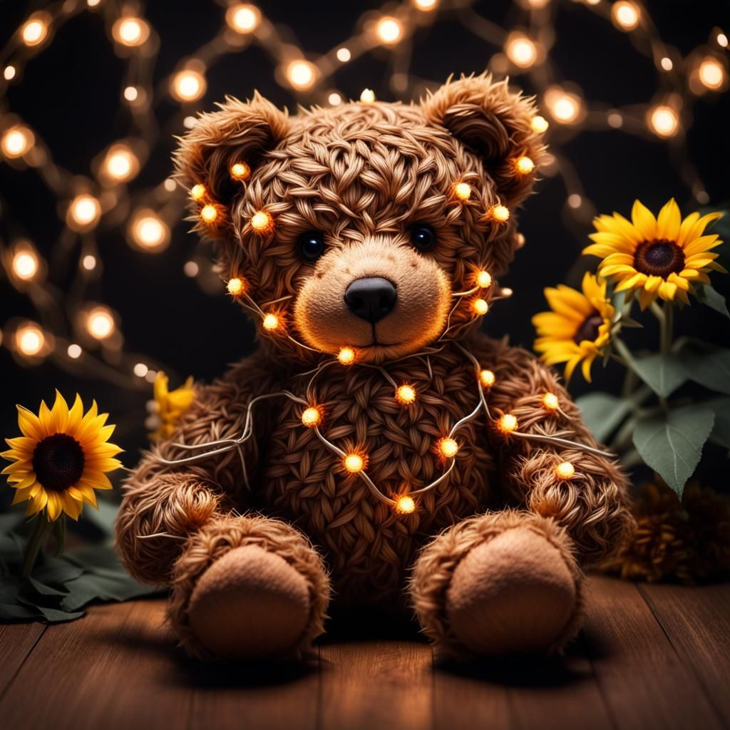 Sunflower Teddy Bear with Twinkle Lights in HDR