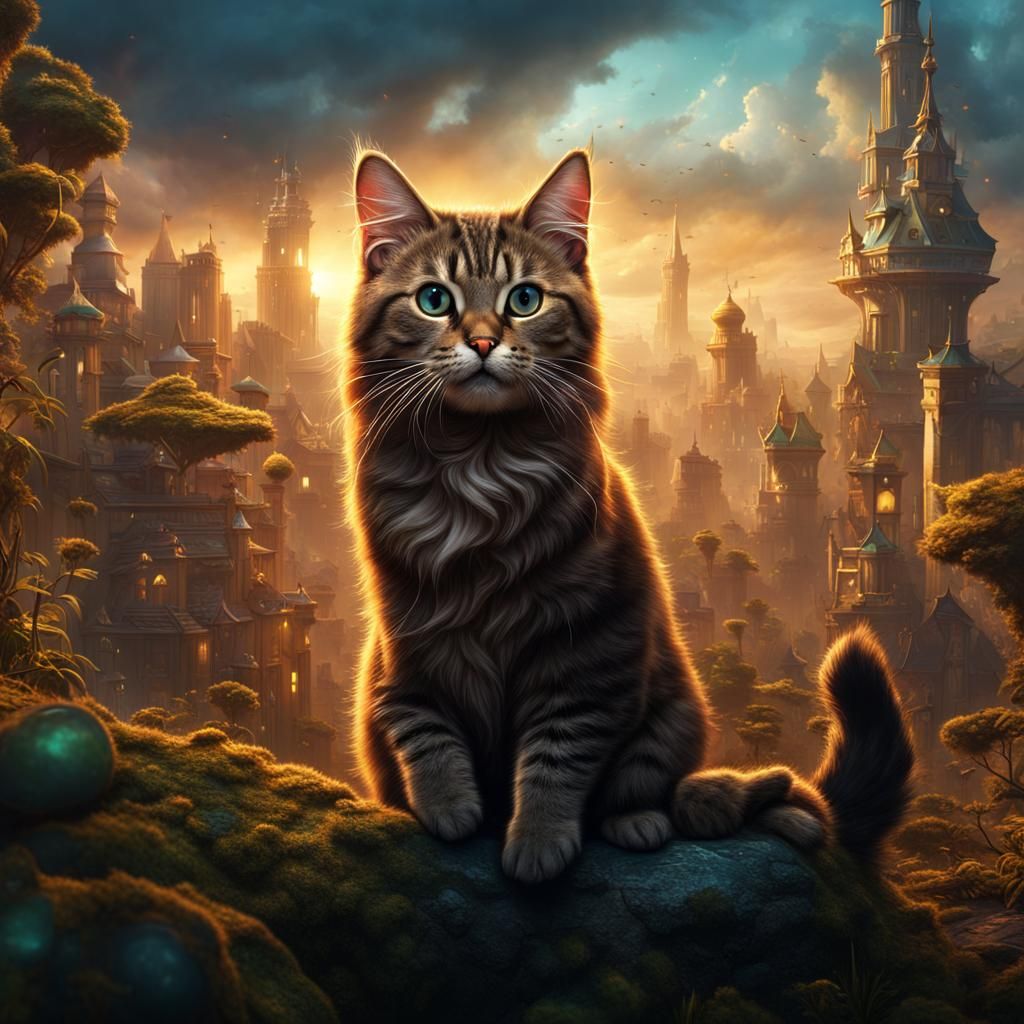 Humorous Cat Meme in Detailed Matte Painting Style