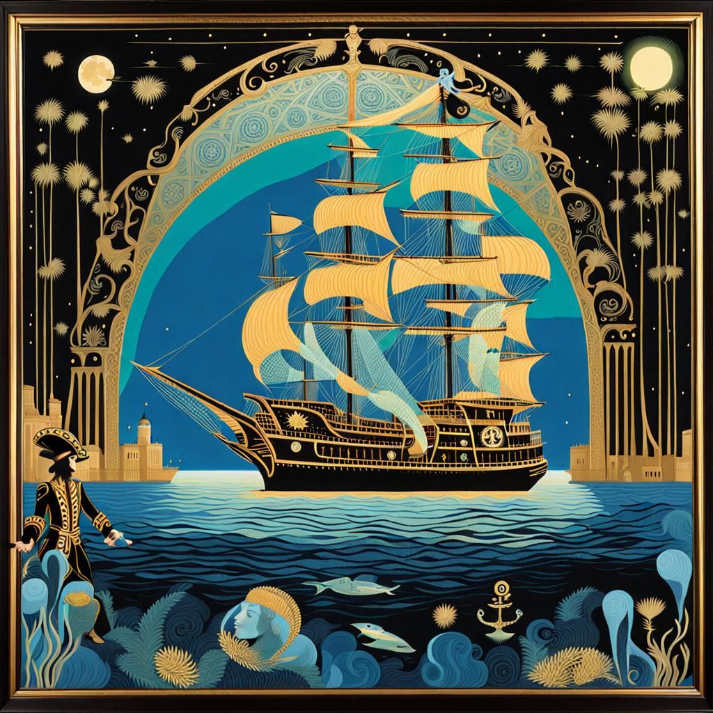 Bioluminescent Pirate Treasure in Art Deco Style