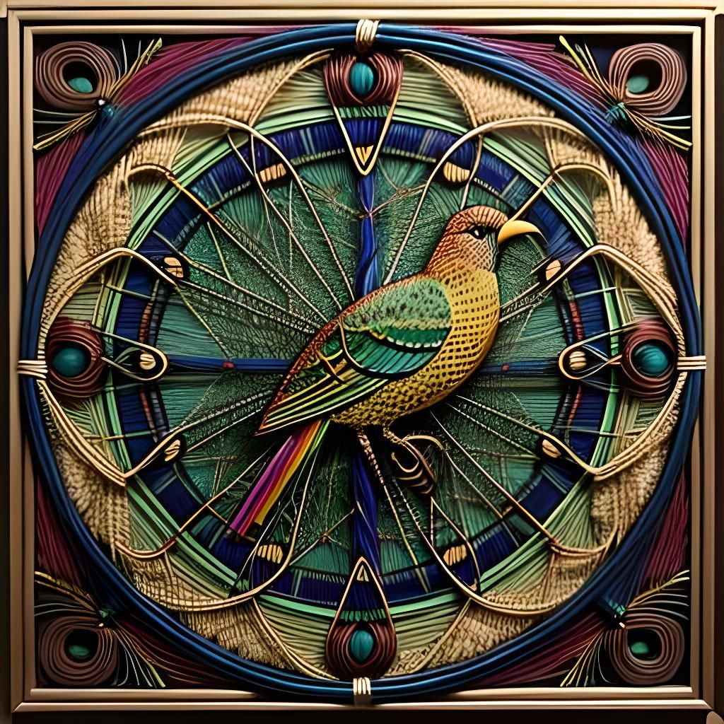 Exotic String Art Bird in Art Nouveau Style